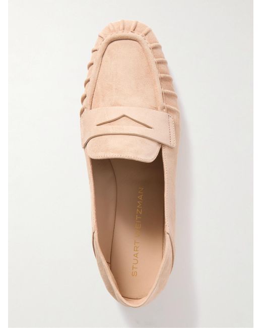 Stuart Weitzman Pink Brooks Collapsible-Heel Suede Loafers