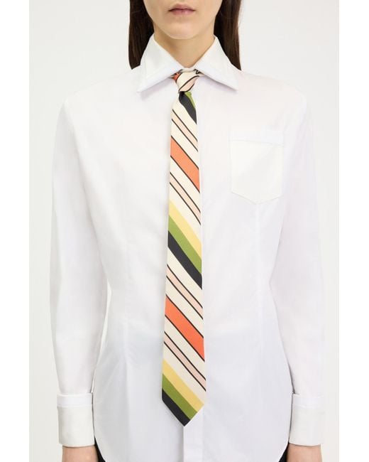 Jean Paul Gaultier White Diagonal Striped Tie for men