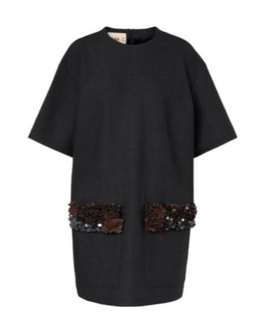 Plan C Black Sequined Wool-Blend Minidress