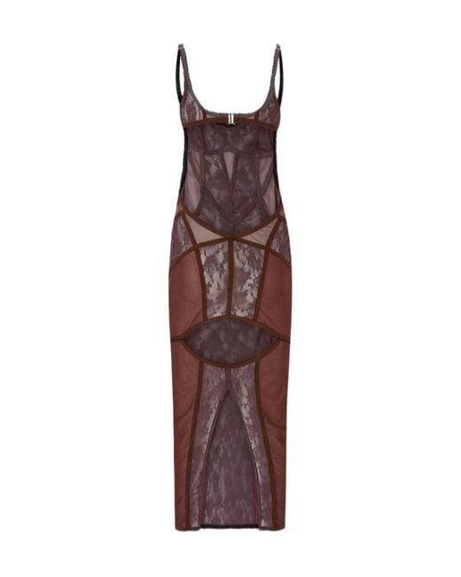 The Attico Purple The Lace Panelled Sleeveless Midi Dress