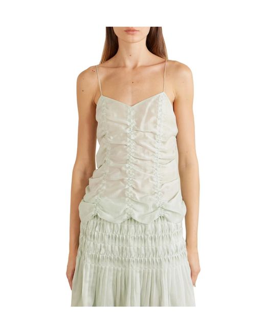 Khaite White Ruched Lyocell And Silk-Blend Tank