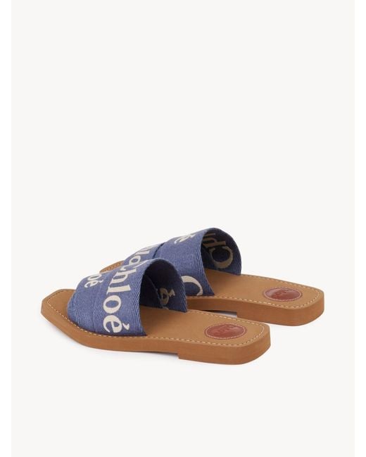 Chloé Blue Chloé Woody Logo Embroidered Sandals