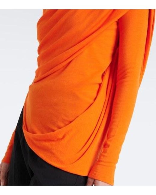 Mugler Orange Caped Wool-Blend Top