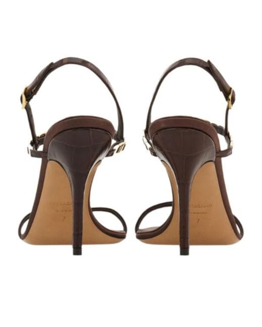 Ferragamo Metallic Vara Chain T-Strap Sandal