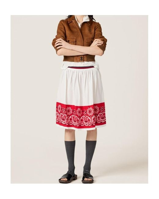 Miu Miu Red Two-Toned Poplin Skirt