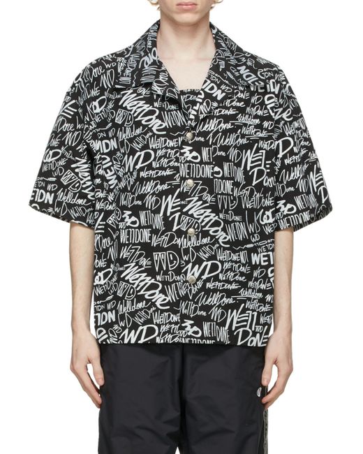 we11done Gray All-Over Logo Print Short-Sleeved Shirt for men