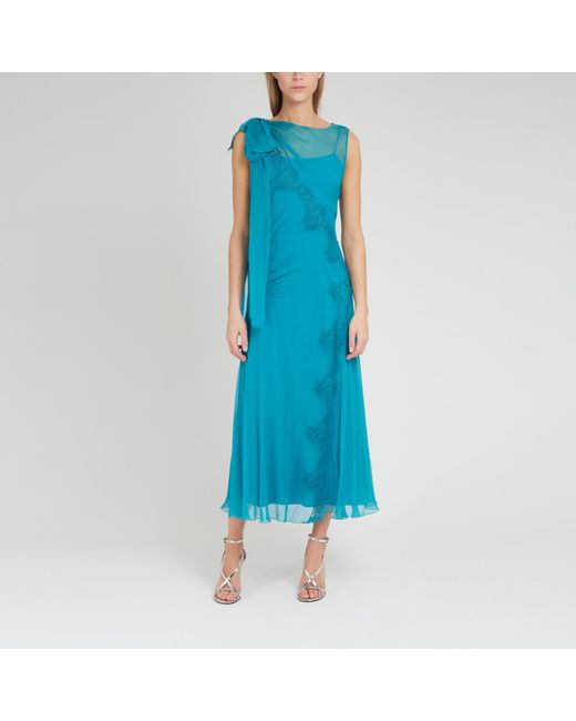 Alberta Ferretti Blue Abito Lungo In Seta Azzurro