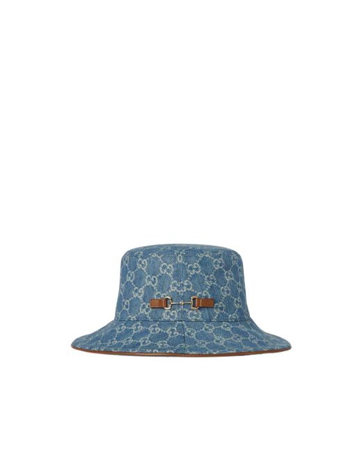 Gucci Blue Gg Denim Bucket Hat With Horsebit