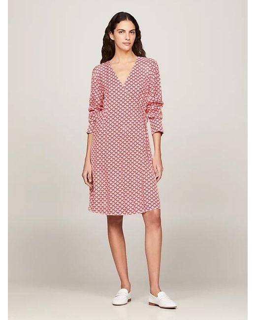 Tommy Hilfiger Pink Long-Sleeved V-Neck Dress
