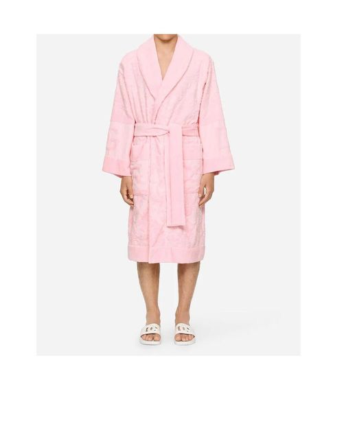 Dolce & Gabbana Pink Logo Jacquard Terry Bathrobe for men