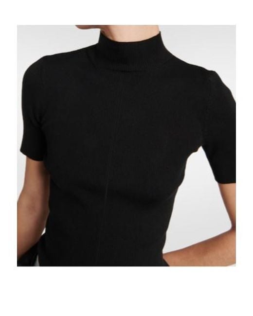 Oscar de la Renta Black Ribbed-Knit Silk-Blend Top