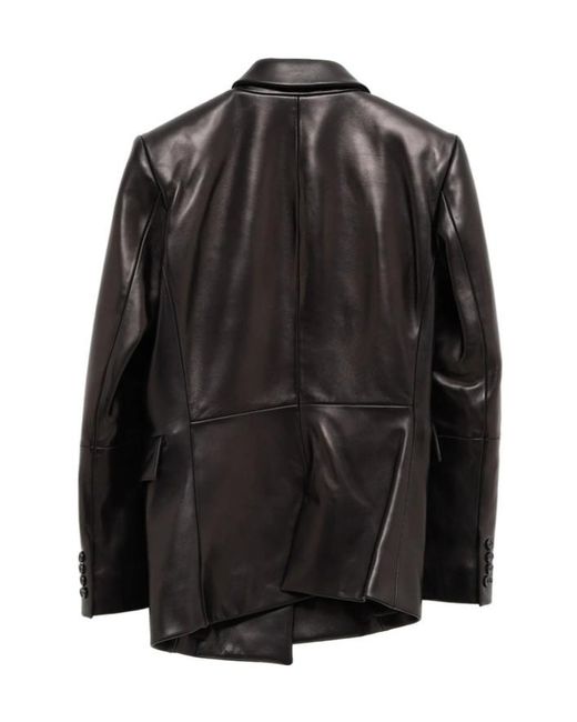 Khaite Black Double-Breasted Leather Blazer