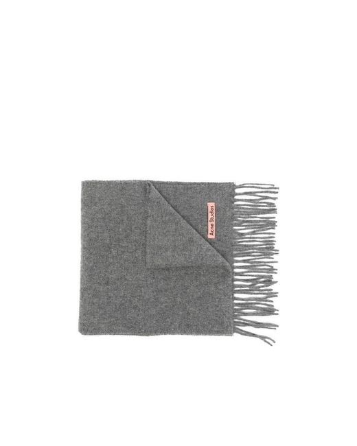 Acne Gray Logo Patch Fringed Edge Scarf for men