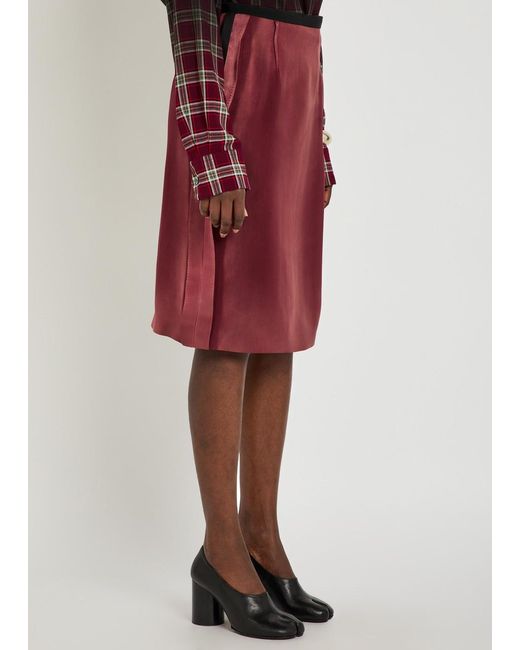 Maison Margiela Red Satin Midi Skirt