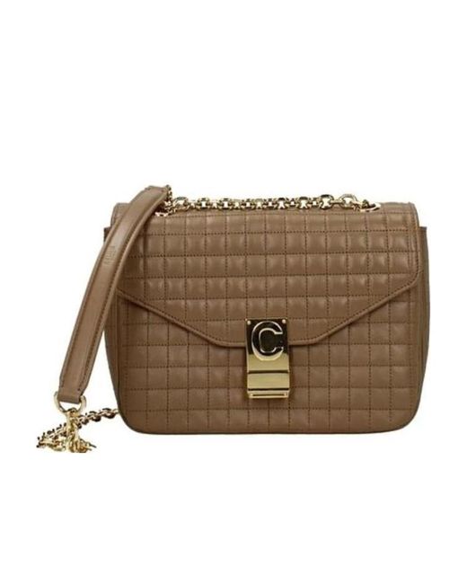Céline Brown C Bag Medium Cow Leather Quilted Handbag