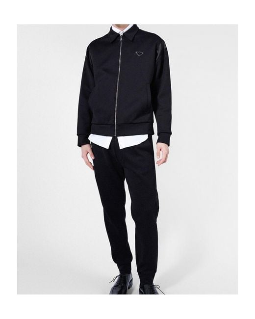 Prada Black Technical Fleece Trousers With Duchesse Details for men