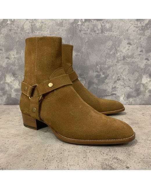 Saint Laurent Brown Wyatt Harness Ankle Boots for men