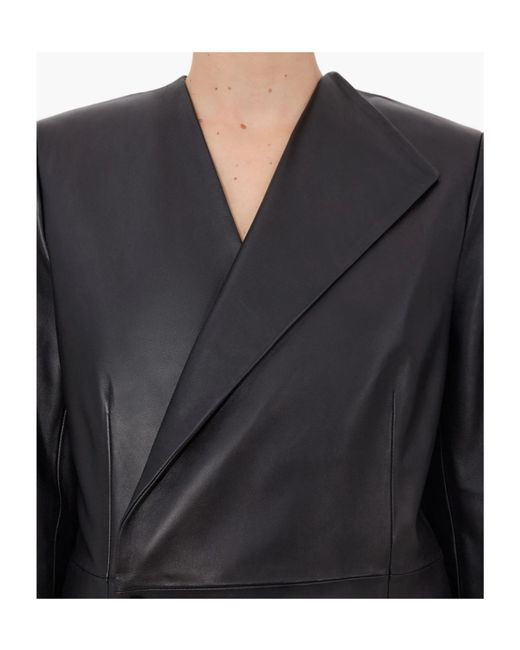 Loulou de Saison Black Paoli Asymmetric Lapel Leather Jacket