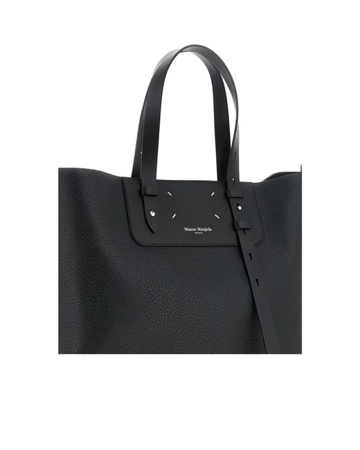 Maison Margiela Vertical Logo Detailed Tote Bag in Black | Lyst