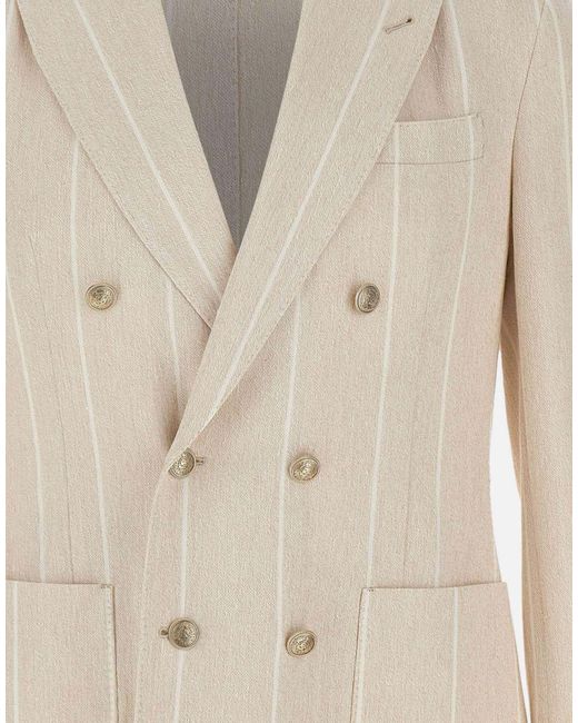 Eleventy Natural Double-Breasted Striped Blazer for men