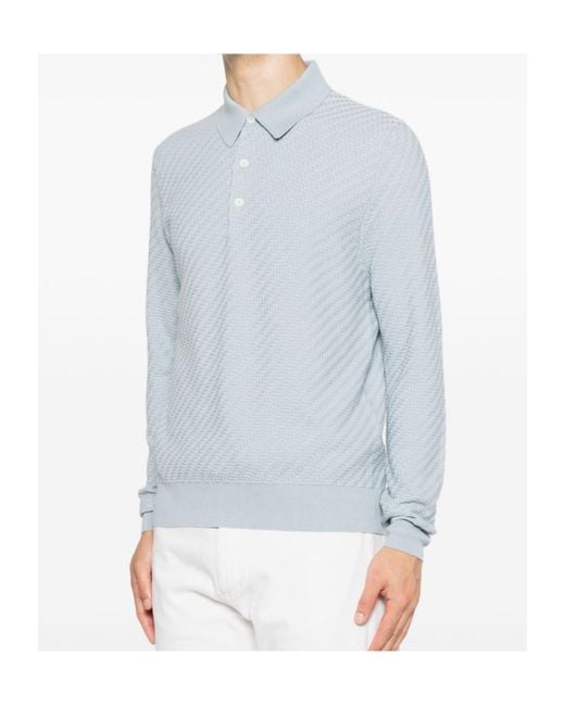 Brioni Blue Long-Sleeved Polo Shirt for men