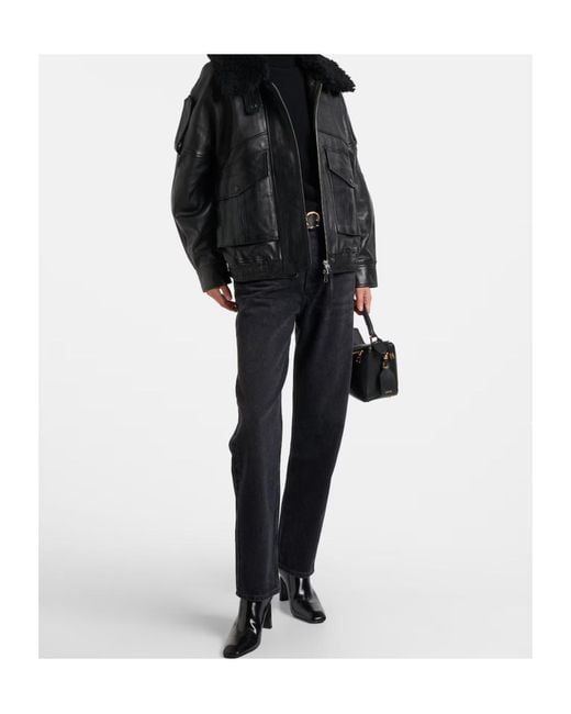 Agolde Black Zippered Long-Sleeved Leather Jacket