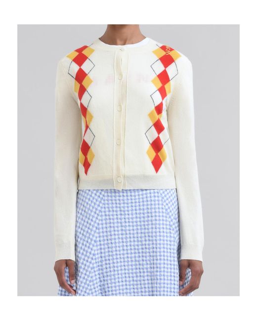 Marni Pink Diamond-Pattern Cardigan