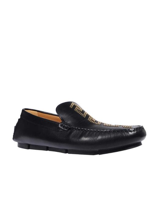 Versace Black Studded Greca Leather Loafers for men