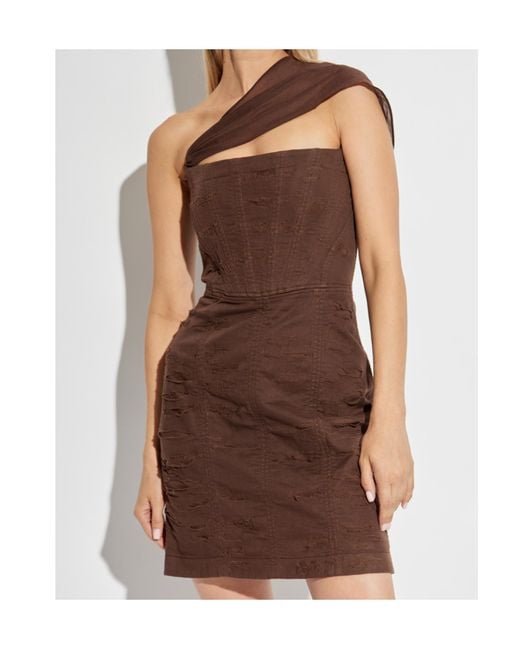 DSquared² Brown Corset Off-Shoulder Mini Dress