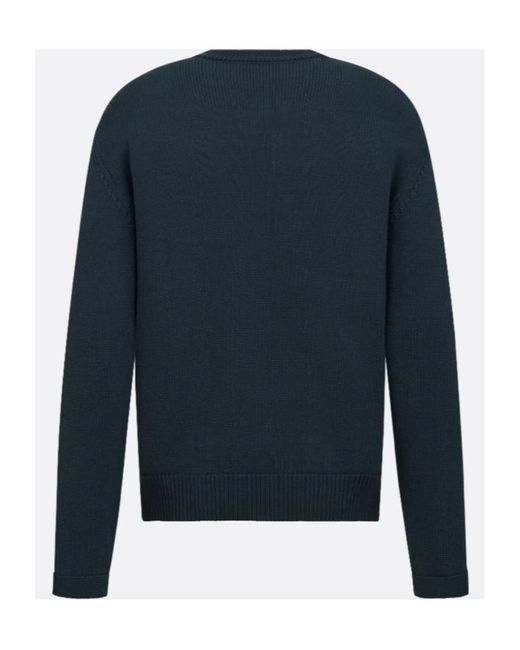Dior Blue Homme Logo Detailed Crewneck Knitted Jumper for men