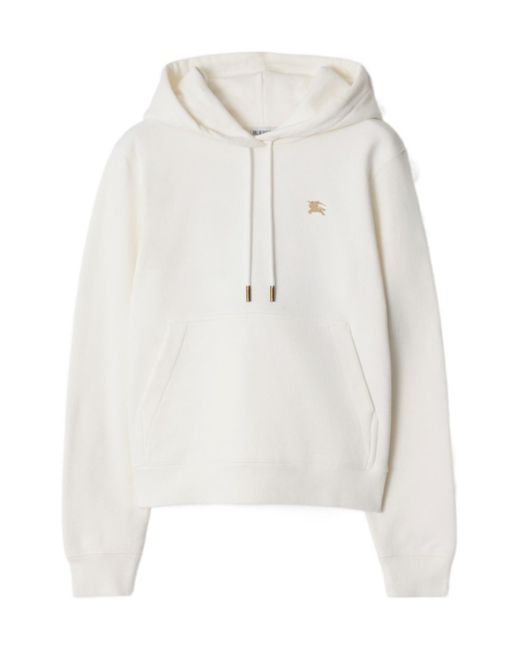 Burberry White Ekd Embroidered Checked Drawstring Hoodie
