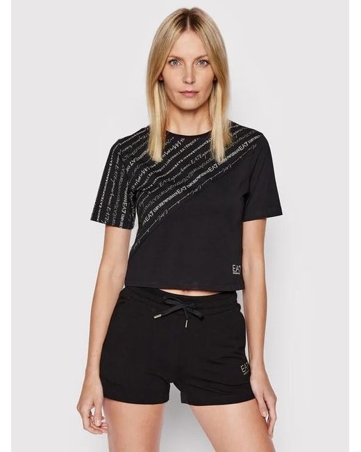 EA7 Black T-Shirt With Round Neck And Short Sleeves