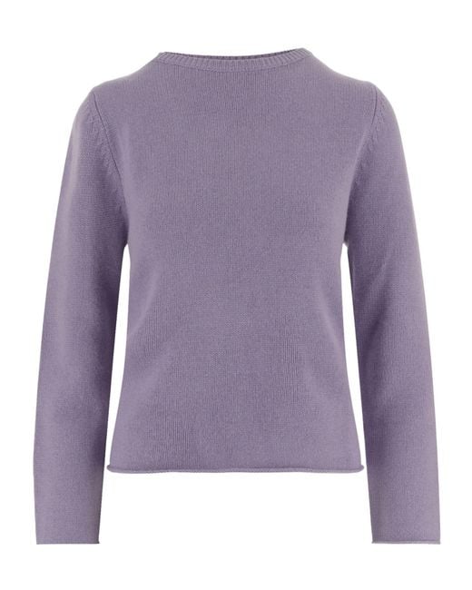 Allude Purple Ribbed Crew Neck Knitted Sweater