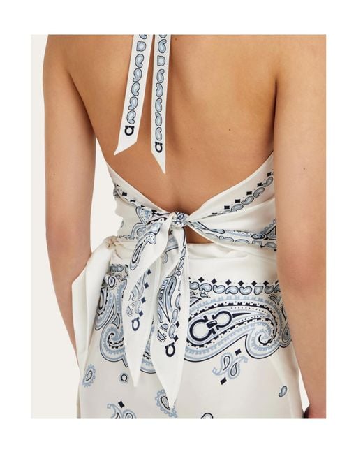 Ferragamo White Arabesque-Print Silk Blouse