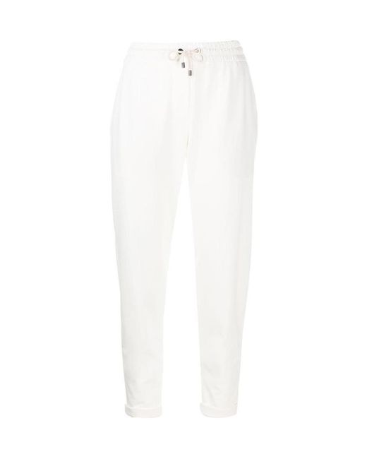 Brunello Cucinelli White Drawstring Cropped Sweatpants