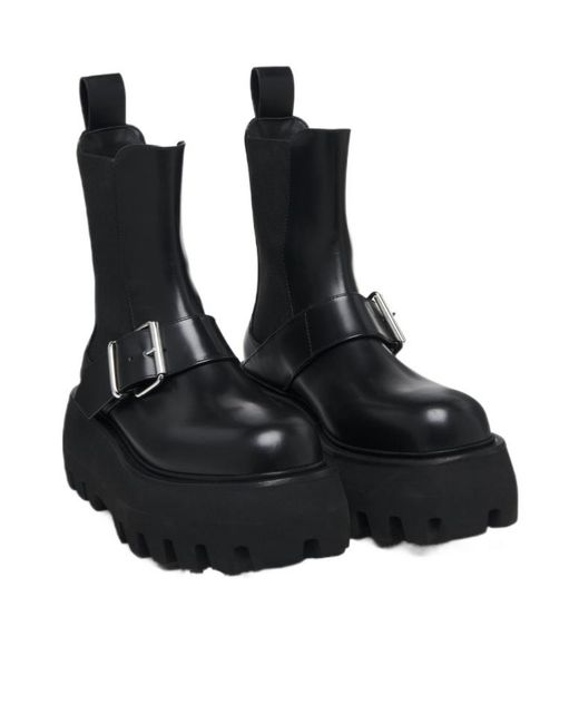 McQueen Black Sofa Buckle Chunky-Sole Boots