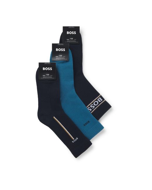 Boss Blue Three Pairs Comfortable Breathable Pure Cotton Socks