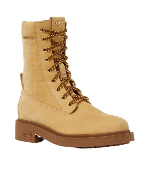 Fendi Brown Water-Resistant Nubuck Boots With Finish And Rubber Sole