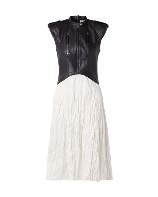 Gabriela Hearst White Athena Paneled Leather And Crinkled Silk-Blend Twill Midi Dress