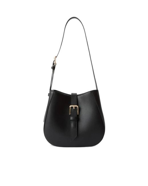 Furla Black Large Buckle-Detail Leather Bucket Bag
