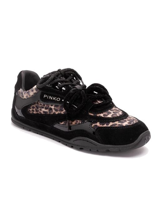 Pinko Black Yulia 01 Leopard-Print Panelled Sneakers