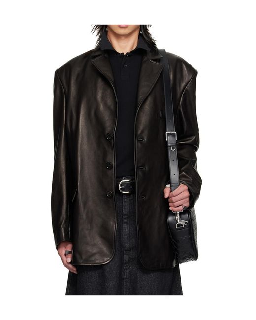 Lu'u Dan Black Oversized Tailored Suit Leather Blazer for men