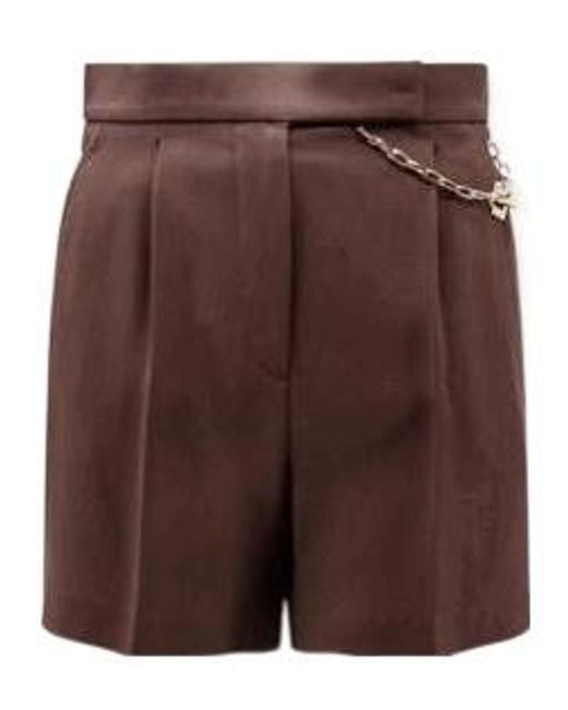 Elisabetta Franchi Brown Chained Detailed Pleated Shorts