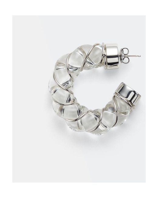 Bottega Veneta White Twisted Hoop Earrings