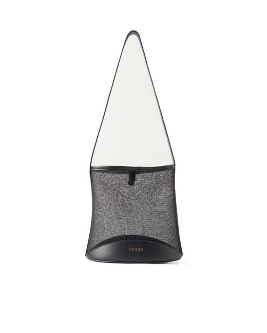 Neous White Leather-Trimmed Mesh Bucket Shoulder Bag