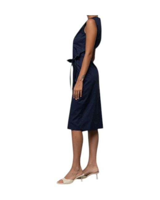 Kaos Blue Knotted Wrap-Style Midi Dress