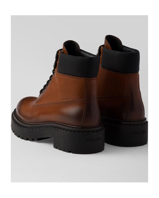 Prada Brown Leather And Re-Nylon Work Boots for men