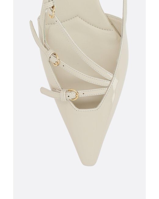 Miu Miu White Buckled Patent Slingback Pumps