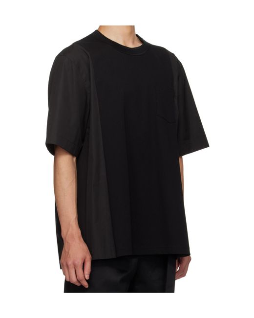 Sacai Black Crew Neck Short Sleeve T-Shirt for men