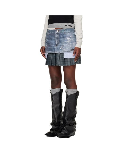 ANDERSSON BELL Blue Layered Mini Pleated Denim Skirt